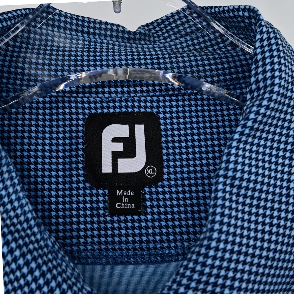 FootJoy FJ XL Golf Polo Shirt Mens XL Blue Houndstooth Performance Short Sleeve